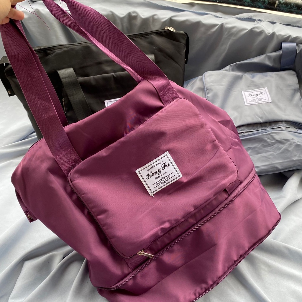 TAS TRAVEL UKURAN BESAR MUAT BANYAK BARANG BAHAN PARASUT BEST QUALITY HANDBAG HONGJU UNTUK BERPERGIAN BISA DILIPAT ADA 3 PILIHAN WARNA READY GROSIR DAN COD