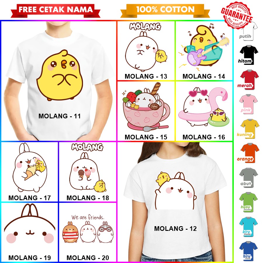 [FREE NAMA!!] Baju Kaos COUPLE  ANAK DAN DEWASA MOLANG BANYAK MOTIF