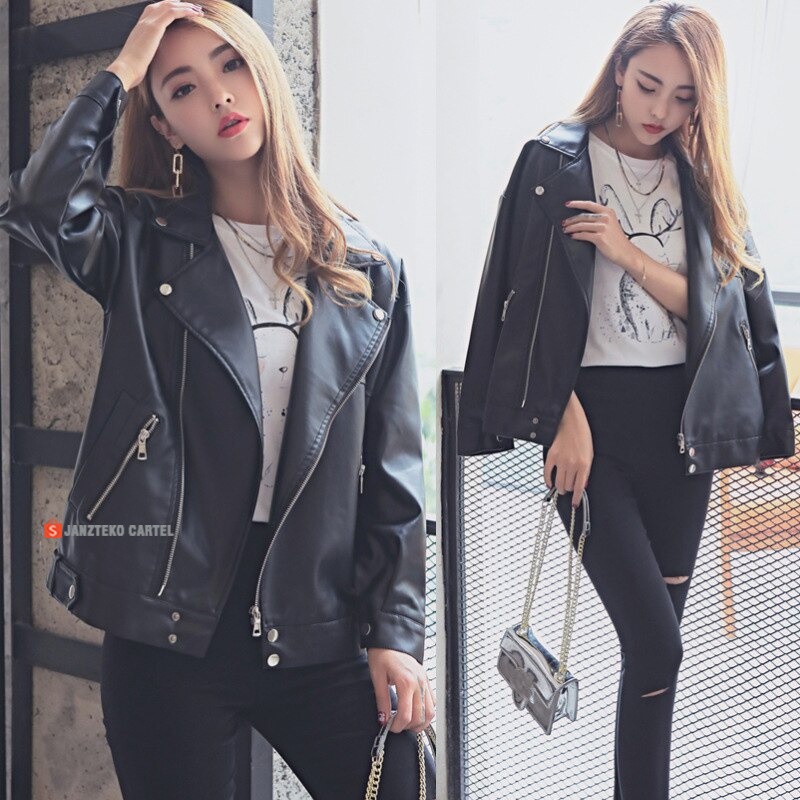 JNK x GODDESS - Jaket Wanita Korea KPOP Style Sexy Kasual Formal Semi Kulit Sintetis Sintetis Faux Synthetic Leather Premium Original Branded Elegan Cewek Perempuan Pakaian Atasan Outer Outfit Hijab Muslim Modern Zipper Motor Biker Riding Touring Racing