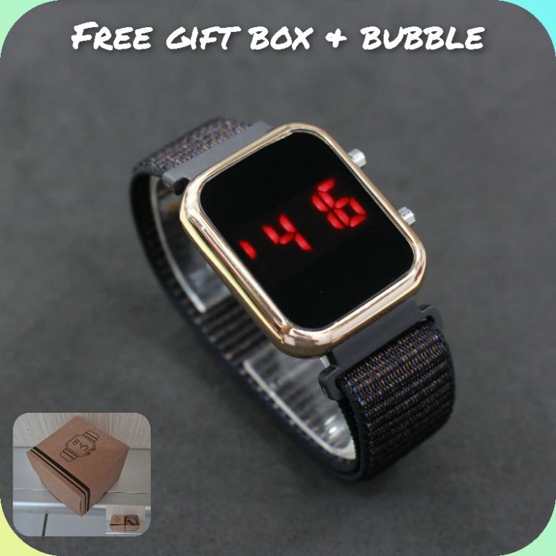 Jam Led Kanvas segi original free gift box