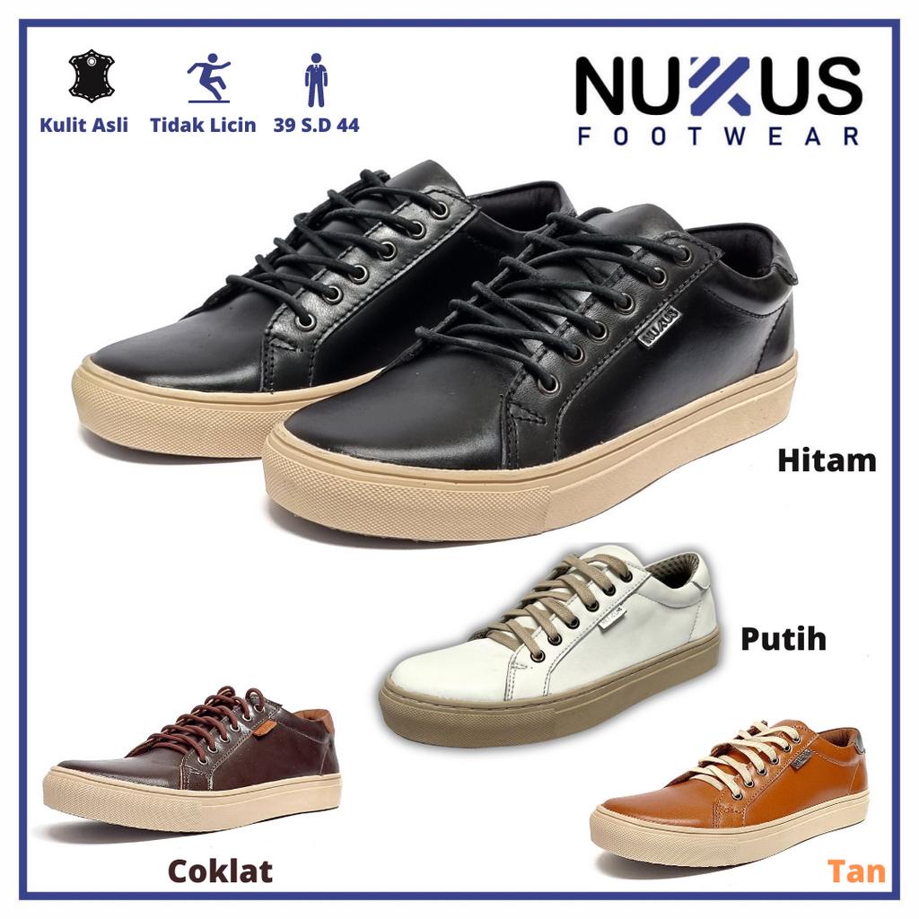 Nukus Sepatu Sneakers Pria Keren Classic Kulit Sapi Asli Hitam, Coklat Tan dan Coklat Tua - NKT 04 GB