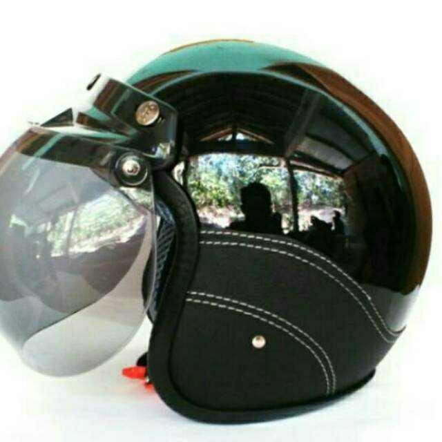 Helm bogo semi kulit hitam termurah promo kaca bogo 