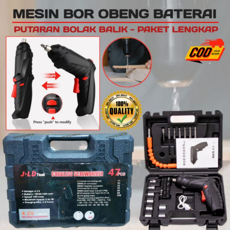 Jual Paket Bor Elektrik Obeng Baterai Shopee Indonesia