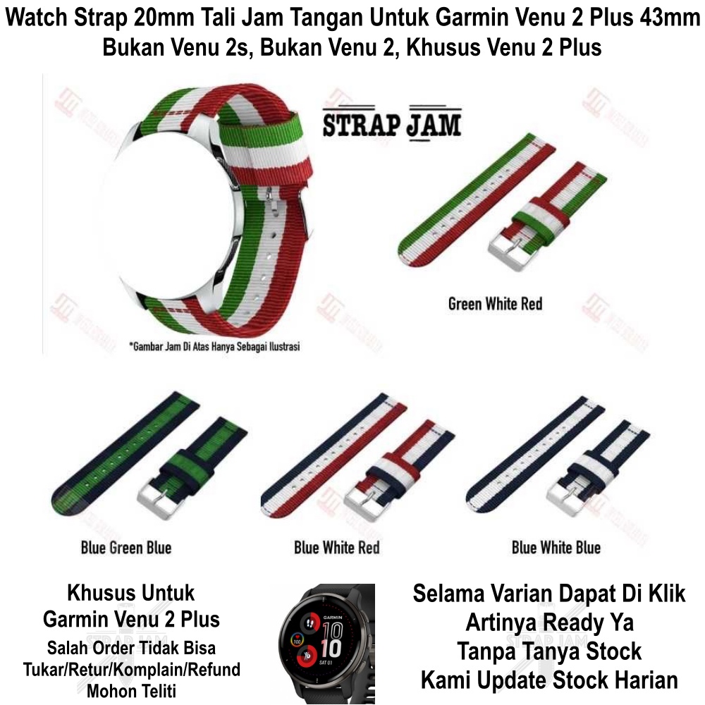 3 Baris Watch Strap Garmin Venu 2 Plus 43mm - Tali Jam Tangan 20mm Nylon Bergaris