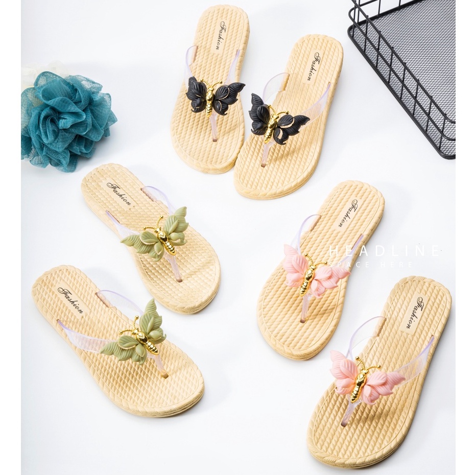 JOS1460 Sandal Wanita Motif Kupu-Kupu Sendal Jepit Fashion