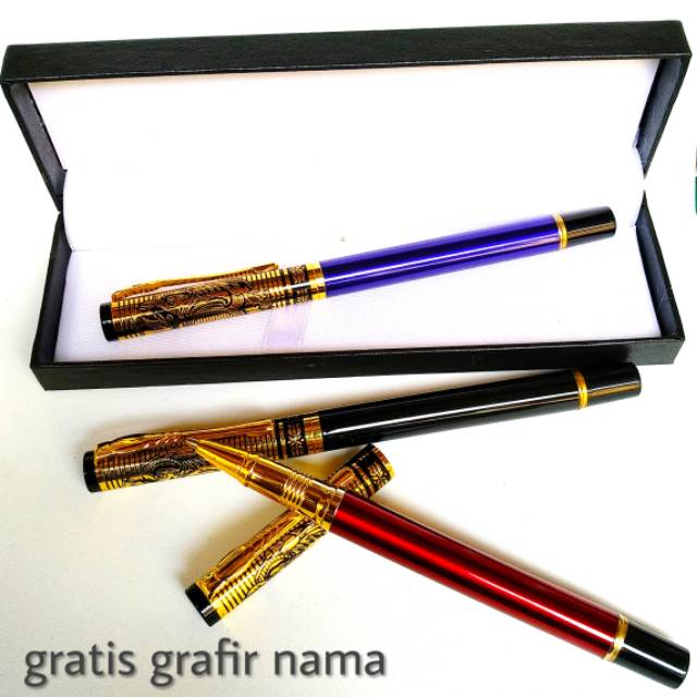 

Pulpen metal ukiran naga gratis Grafir nama