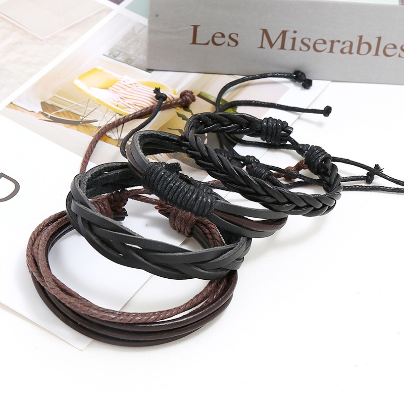 Gelang Tali ISI 4PCS AB17 Gelang Pria Wanita Fashion Casual Retro Woven Men Women Leather Bracelet Jewerly ACC