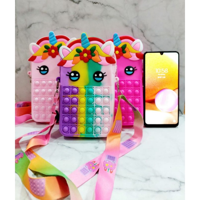 tas pop it unicorn kotak muat hp