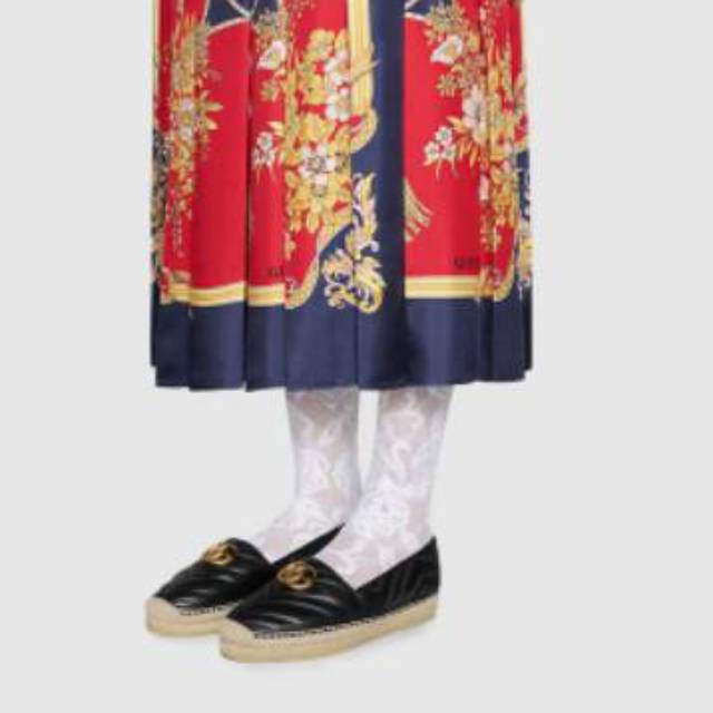 Sepatu Wanita Gucci Quilted Leather Espadrilles Double G