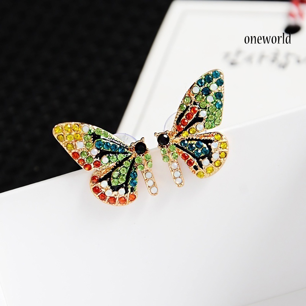 OW@ Fashion Women Multicolor Rhinestone Butterfly Ear Stud Earrings Party Jewelry