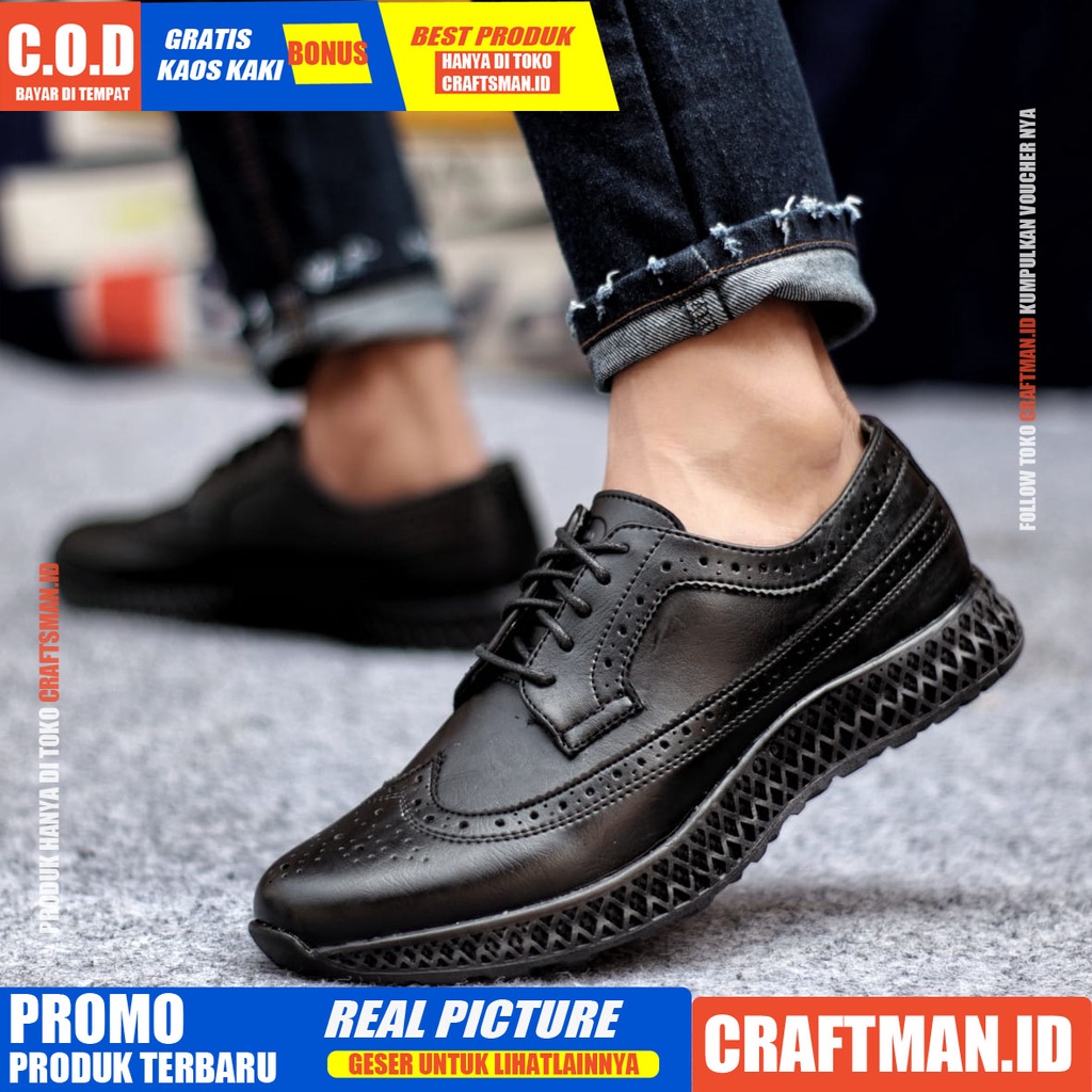 CRAFST X WINGTIF Sepatu Casual Pria Sepatu Kasual Pria Kulit Pu Kerja Kantor Sepatu Pria Casual Original Sepatu Semi Formal Kuliah Kondangan Gaya Keren Kekinian Terbaru Murah Terlaris