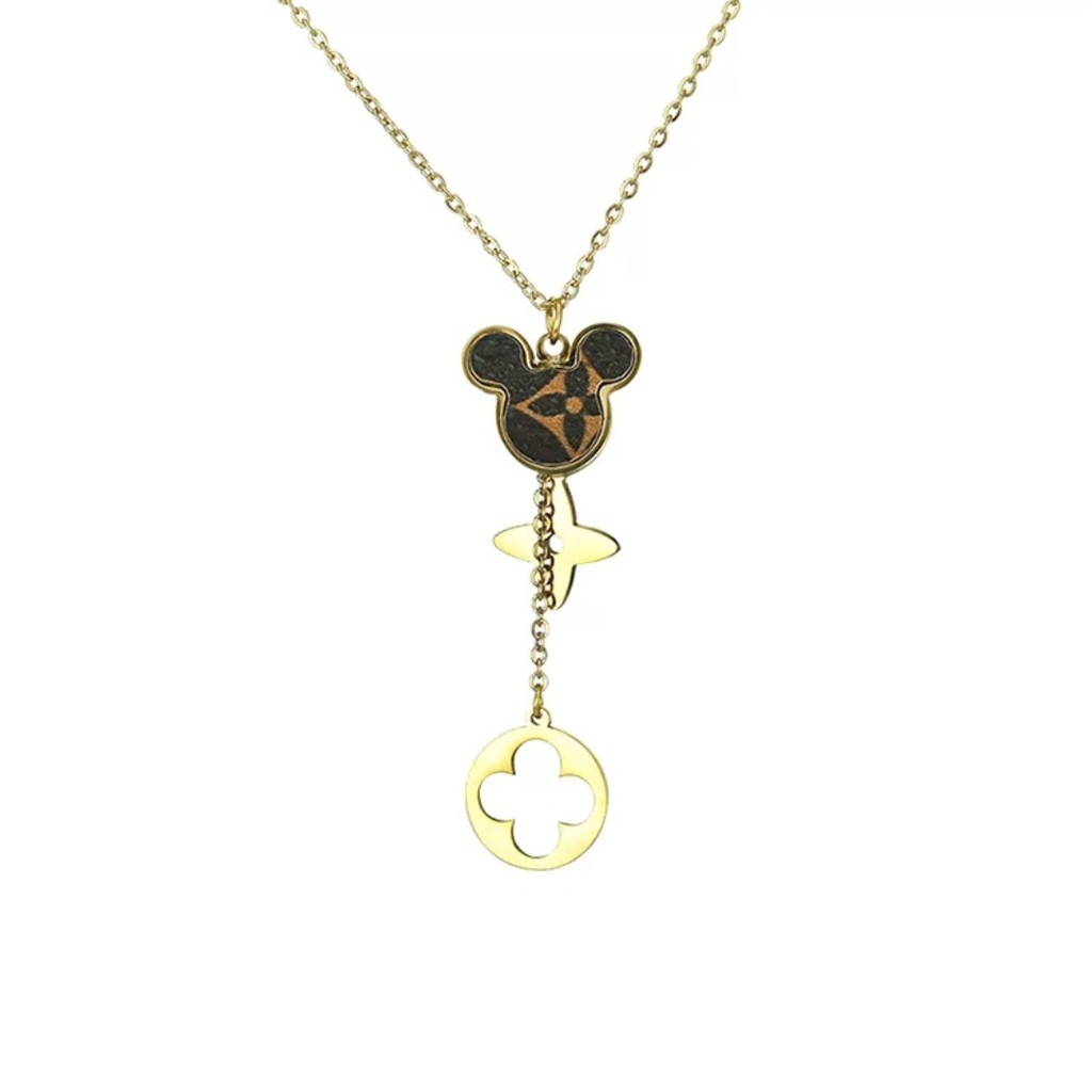 Kalung Titanium L* Kulit Sintetis Mickey Tersedia Warna Rose Gold dan Gold