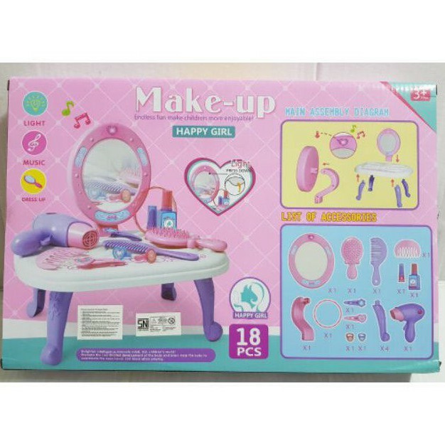 Mainan Meja Rias Anak Perempuan Dandan Make Up Happy Girl 18 pcs Mainan Edukasi Anak