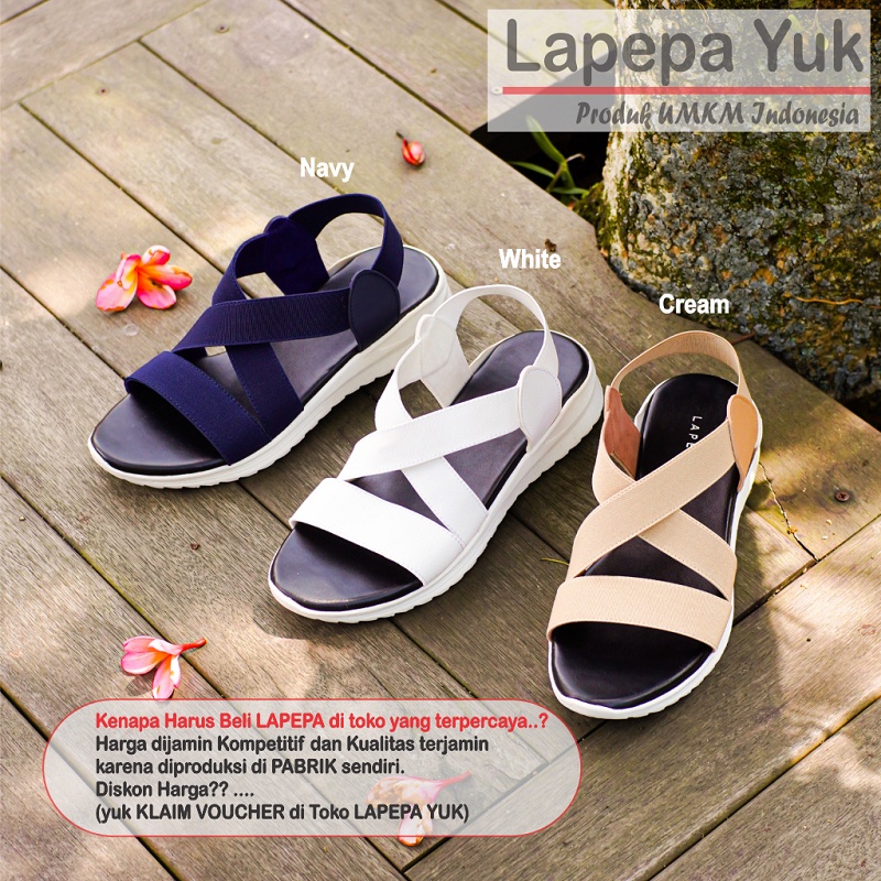 LAPEPA YUK -  Sepatu Sandal Wanita Wedges COSTA Model Ban dua Tali Strap belakang Hak Tinggi Sole 4 cm Spatu Sendal Gunung Cewek  Size 36 37 38 39 40 Warna CREAM Krem Soft Crem Cewe Kekinian Premium Terbaru Shoes Ori Original Mall Official Store Promo