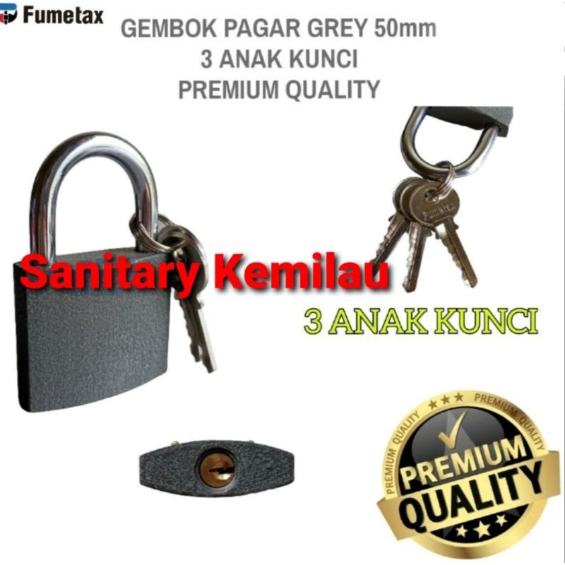 FUMETAX - Iron Padlock - Gembok Pagar Rumah Warna Grey 50 mm - Gembok Rumah / Gudang