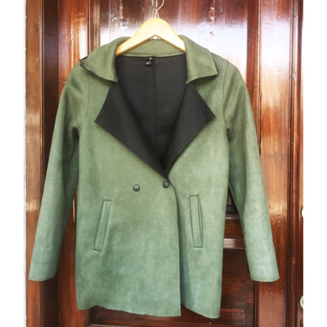 JAKET SUEDE BLAZER SUEDE COAT SUEDE HIJAU ARMY PRELOVED