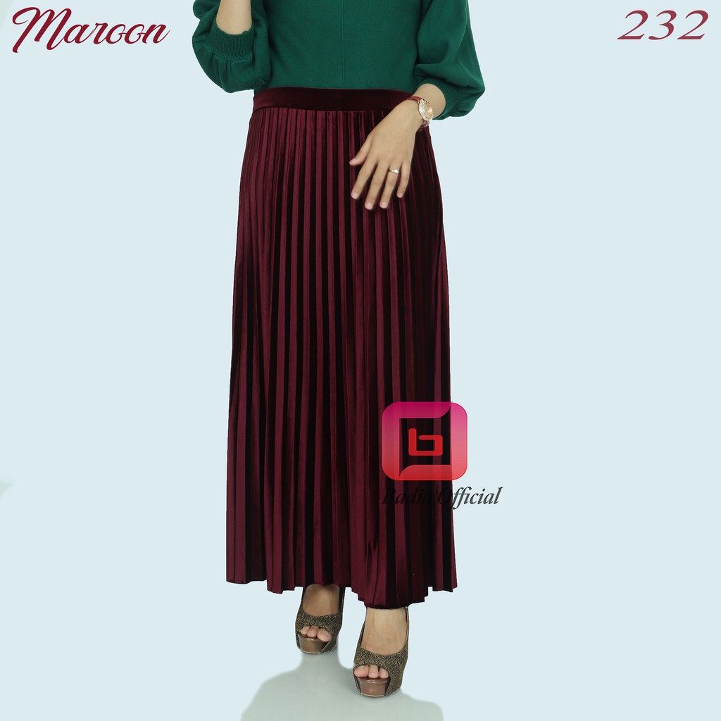 rok beludru velvet flare plisket bahan tebal mengkilap kinclong lembut wanita import premium