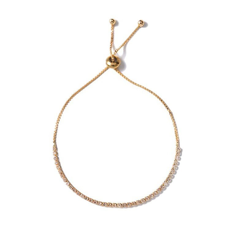 Gelang Serut Diamond Rhinestone Adjustable Bracelet Gelang Serut Yang Bisa Disesuaikan-Rose Gold