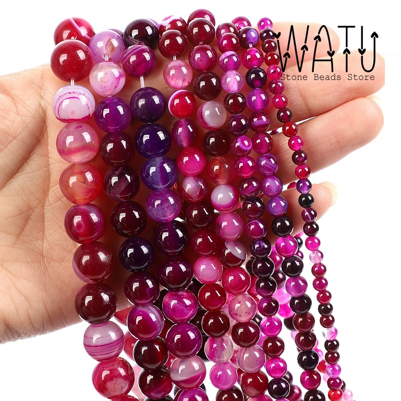 Bahan Gelang Batu Alam Pink Strip Agate Round Beads