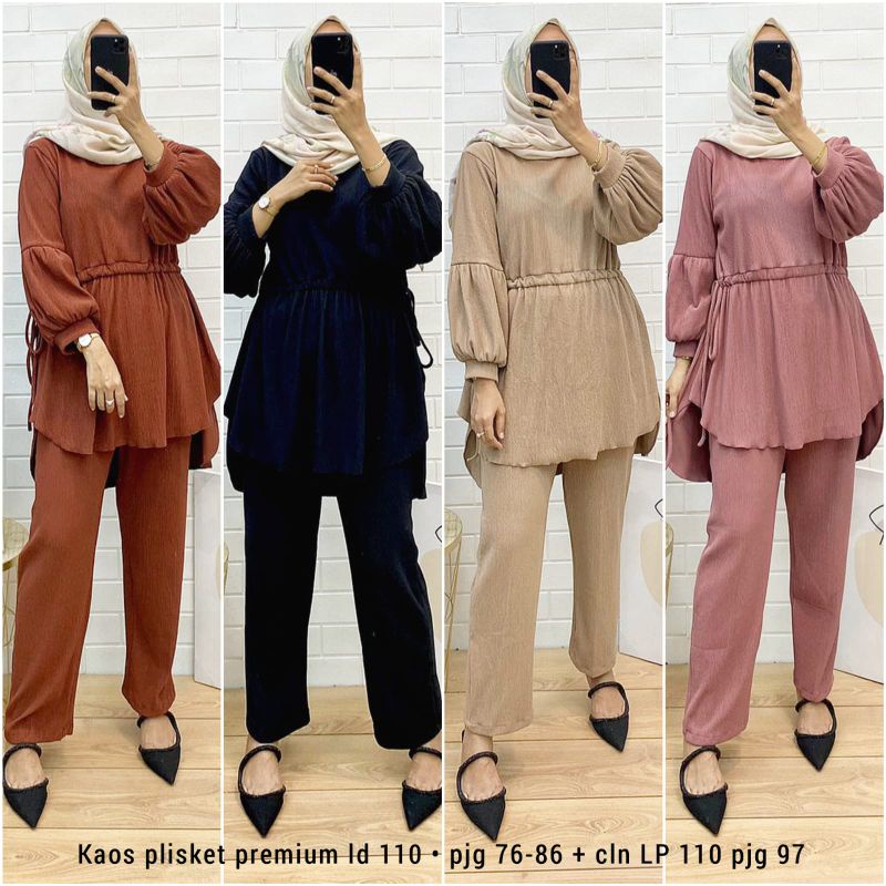 setelan celana kaos plisket premium