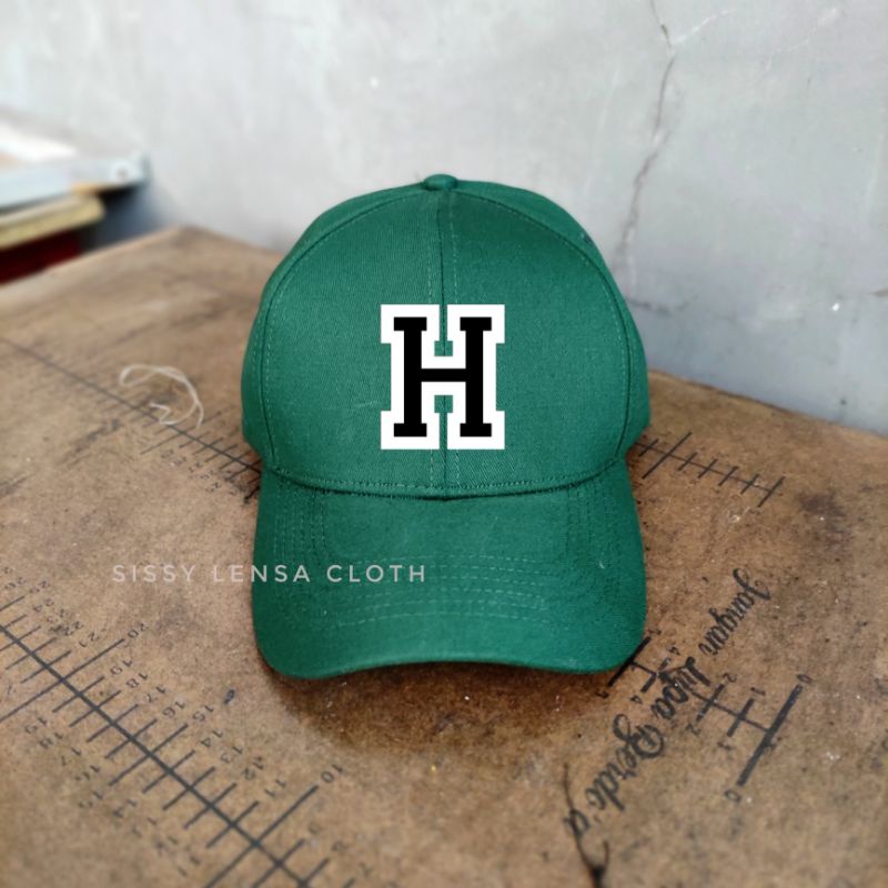TOPI BASEBALL HAT CAP PREMIUM INISIAL HURUF H HIJAU CUSTOM NAMA LOGO SENDIRI