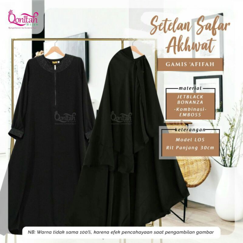 set safar jetblack bonanza afifah by qonitah hijab set jilbab safar set gamis set jubah akhwat