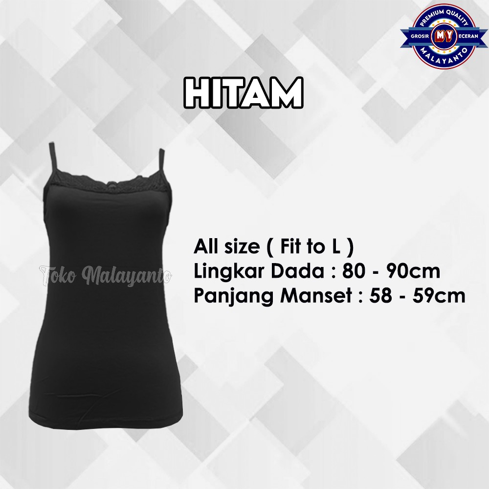 Tanktop Tali Kecil Renda Polos Warna Ukuran All Size Ready Stok!!-Hitam