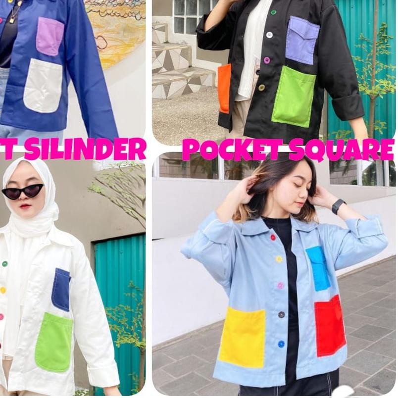 

❁ POCKET SHIRT COLOUR BLOCK FULL COLOUR SQUARE SILINDER ◌