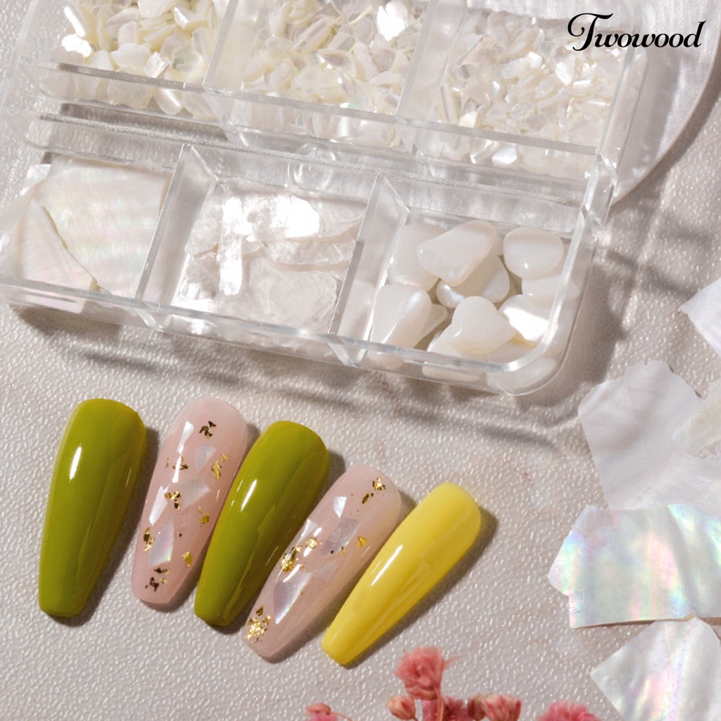 Twowood 1 Kotak Payet Abalone Asimetris Warna-Warni Untuk Dekorasi Nail Art 3D