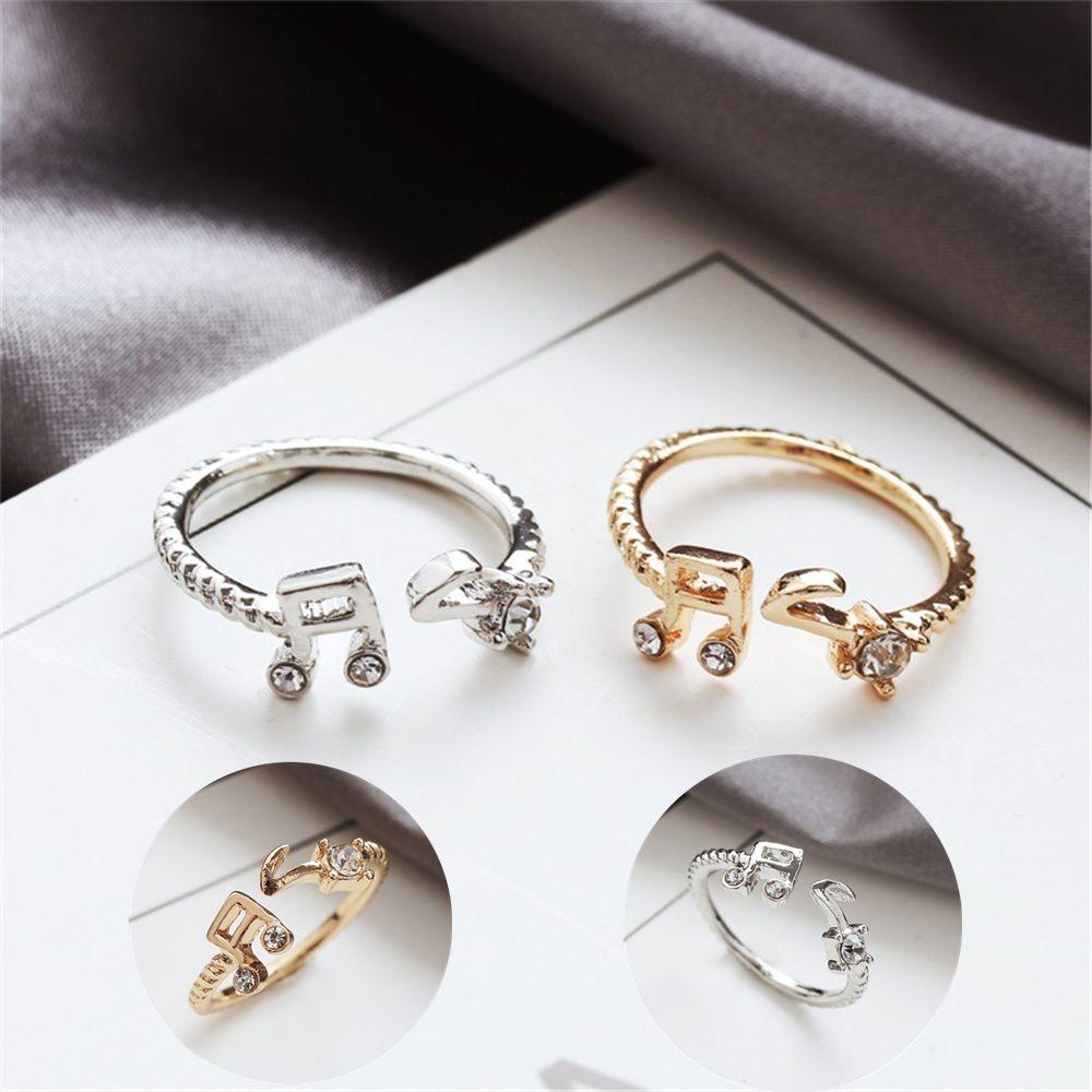 Cincin Desain Bunga Note Musik Warna Emas Silver Untuk Wanita