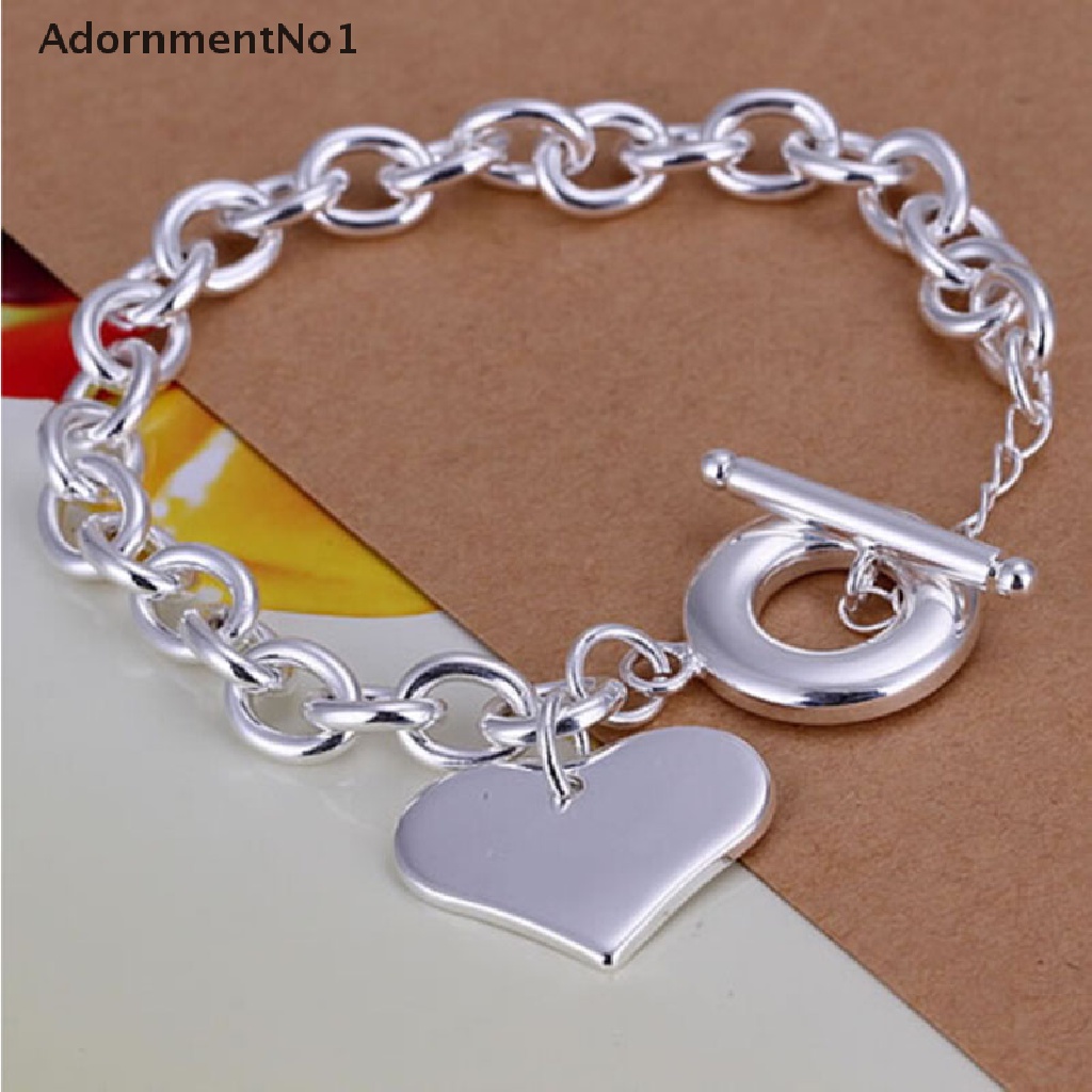 (AdornmentNo1) Gelang Tangan Rantai Lapis Silver 925 Motif Hati Aksen Hollow Untuk Perhiasan Wanita