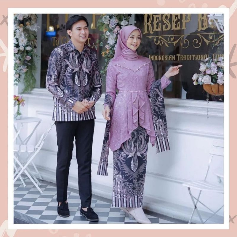 Laveya Couple Kemeja Kebaya Brukat Kondangan Wisuda Pesta Bridesmaid Set Wanita Kemeja Batik Kebaya Warna Lilac Kebaya batik remaja terbaru kopelan cewek cowok kebaya batik kutu baru sarimbitan nikahan kondangan kebaya wisuda lamaran terbaru