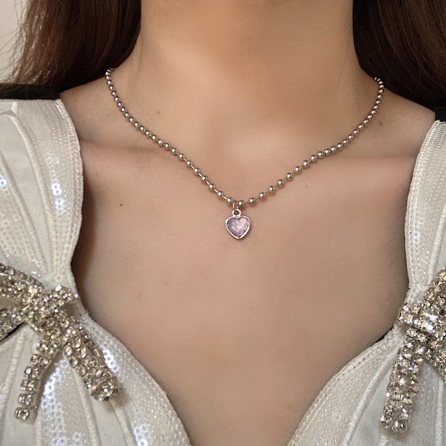 IFYOU Kalung Rantai Choker Hias Bola Hati Ungu Gaya Korea Untuk Wanita