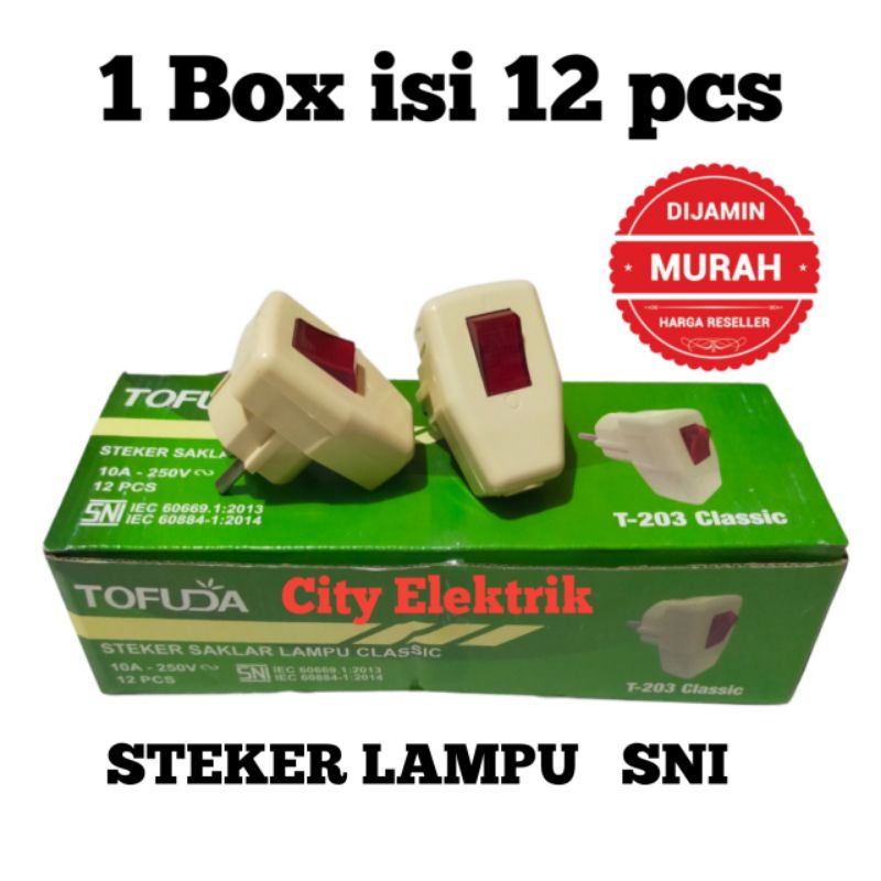 Steker Saklar Lampu Murah TOFUDA SNI / Steker Lampu / Saklar Lampu / Colokan Saklar Lampu ( 1 Pak isi 12 pc )