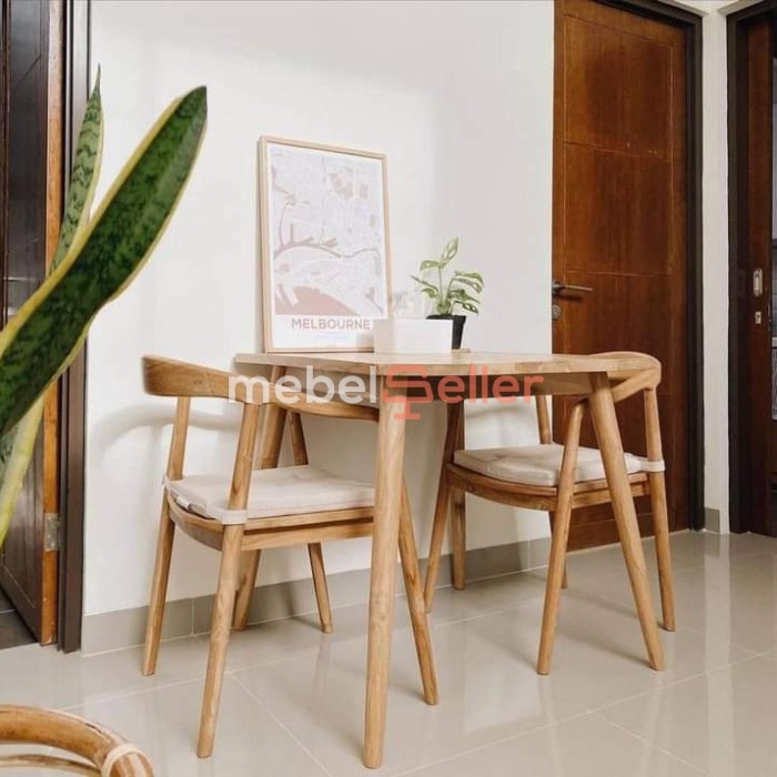 set meja makan 2 kursi minimalis kayu jati