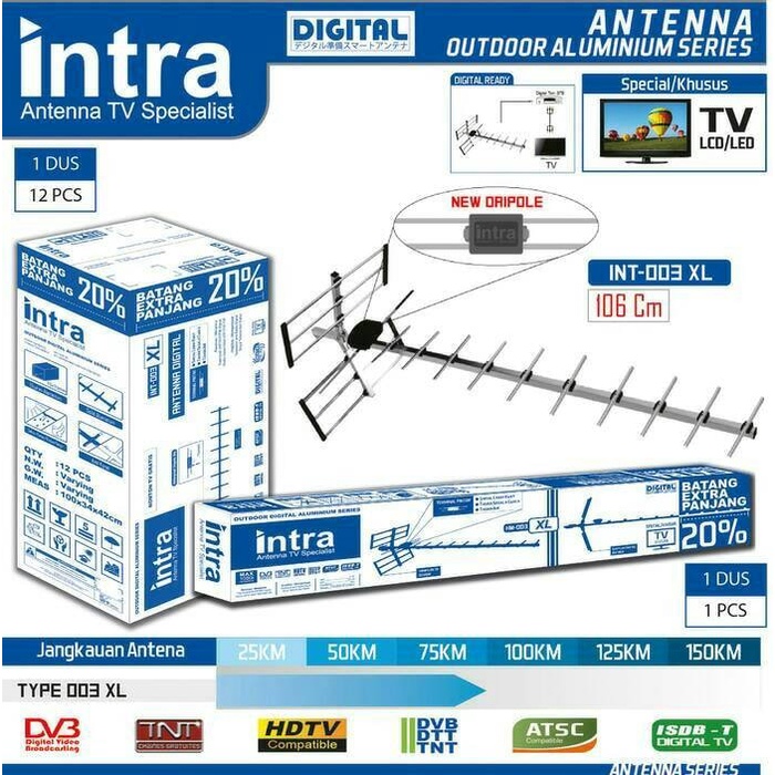 Antena Outdoor Intra DIgital TV Receiver cocok untuk STB Set Top Box INT 003 005 Hercules Zeus Free Kabel Panjang Original Termurah