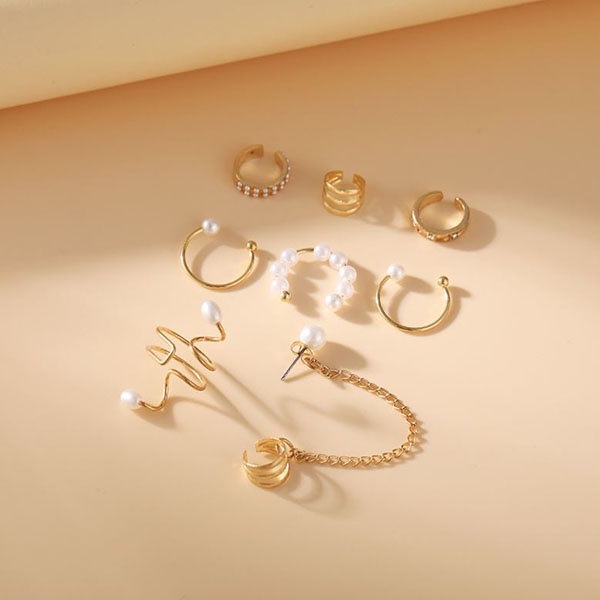 anting 1 sisi 8pcs pearl tassel set earrings jan291(1G3)