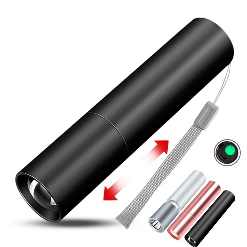 Lampu Senter Led Mini Portable Anti Air 3 Mode Zoom Teleskopis Usb Rechargeable Untuk Camping / Hiking