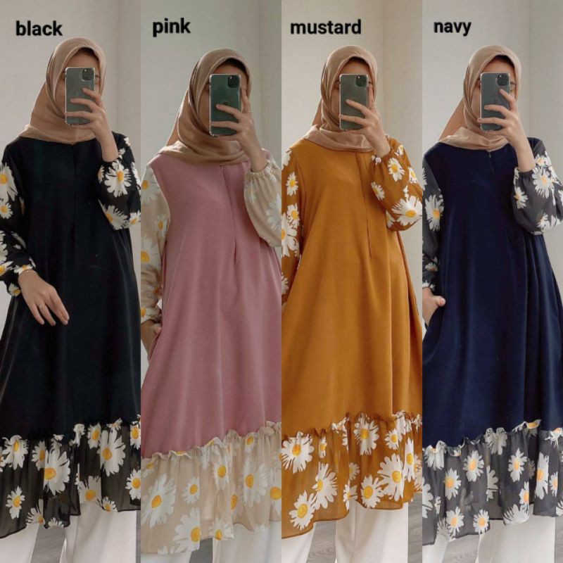 MAYRA TUNIK - ATASAN MOTIF DAISY LONG TUNIC BUNGA DAISI MURAH PREMIUM BUSUI MEIRA ALA KITA OUTFIX