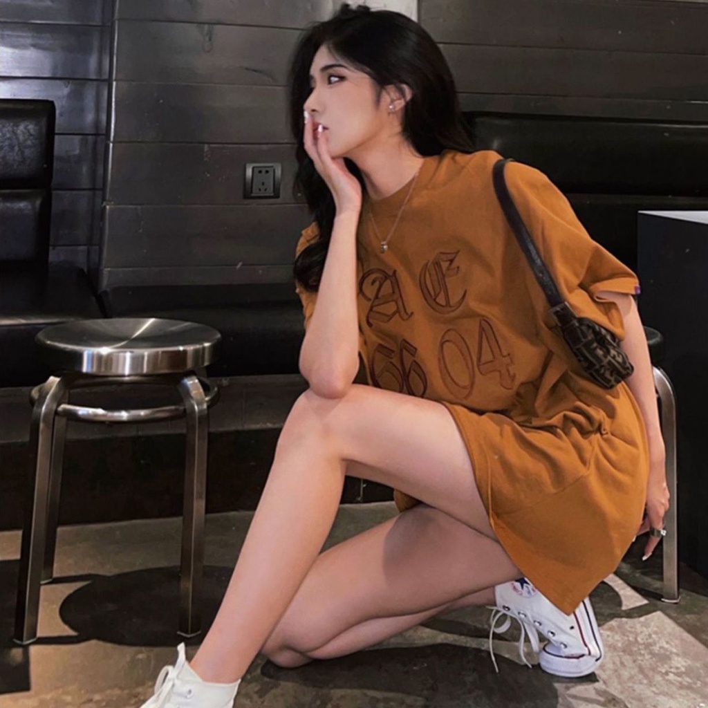 t-shirt wanita bordir lengan pendek oversize sederhana atasan t-shirt bottoming