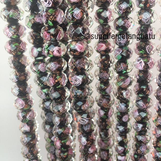 Lamp work Crystal Murano 14x12mm bahan kristal ceko mawar hitam premium aksesoris gelang kalung