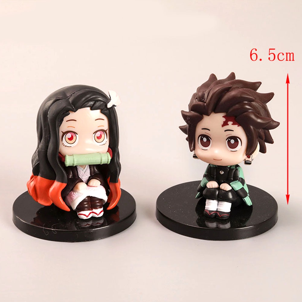 6pcs / Set Mainan Action Figure Demon Slayer Tanjiro Nezuko Zenitsu Inosuke Rengoku Giyu Shinobu Mitsuri Obanai Sanemi Gyomei 6.5cm