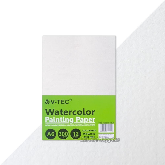 

V-TEC A6 Water Colour Paper 300gsm - 12 Sheets Cold Pressed/ V-TEC Watercolor Paper / Kertas Cat Air