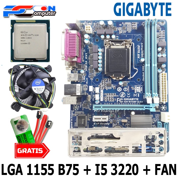 Mainboard Mobo Motherboard Lga 1155 b75 dengan processor i3 dan fan