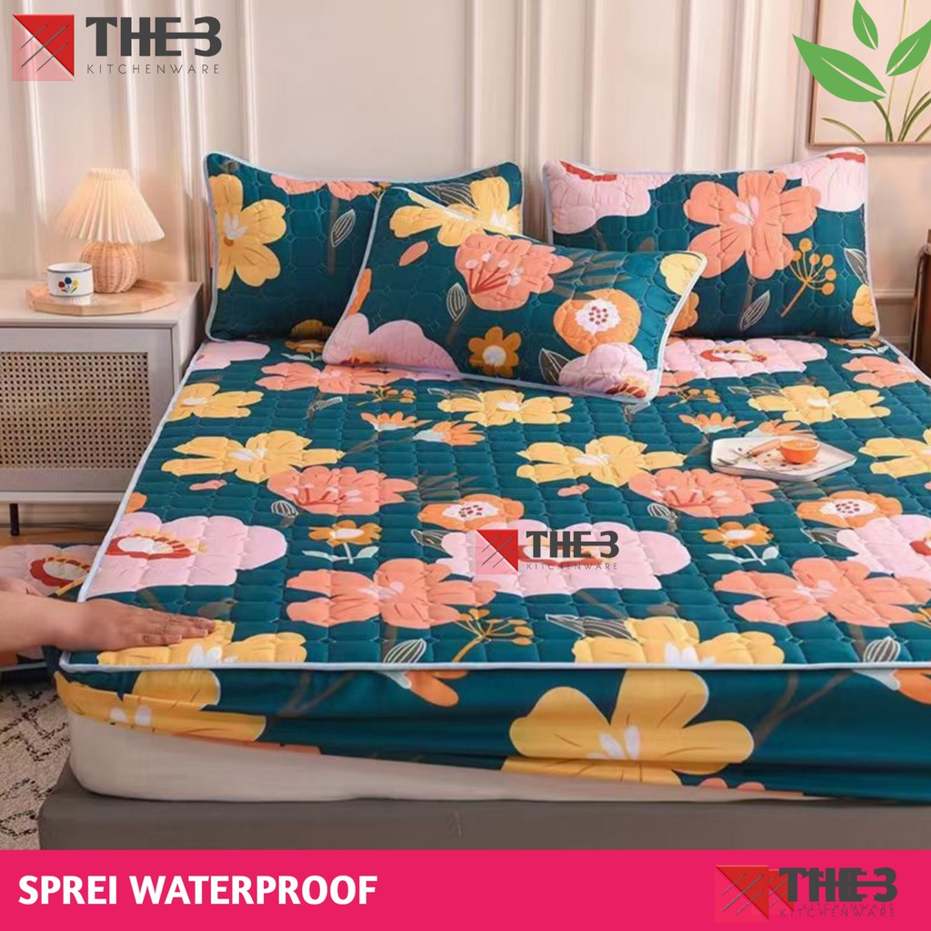 SPREI WATERPOOF - SPREI ANTI AIR - SPREI SULTAN WATERPROOF - KUALITAS NO.1-HIJAU BUNGA WARNA180