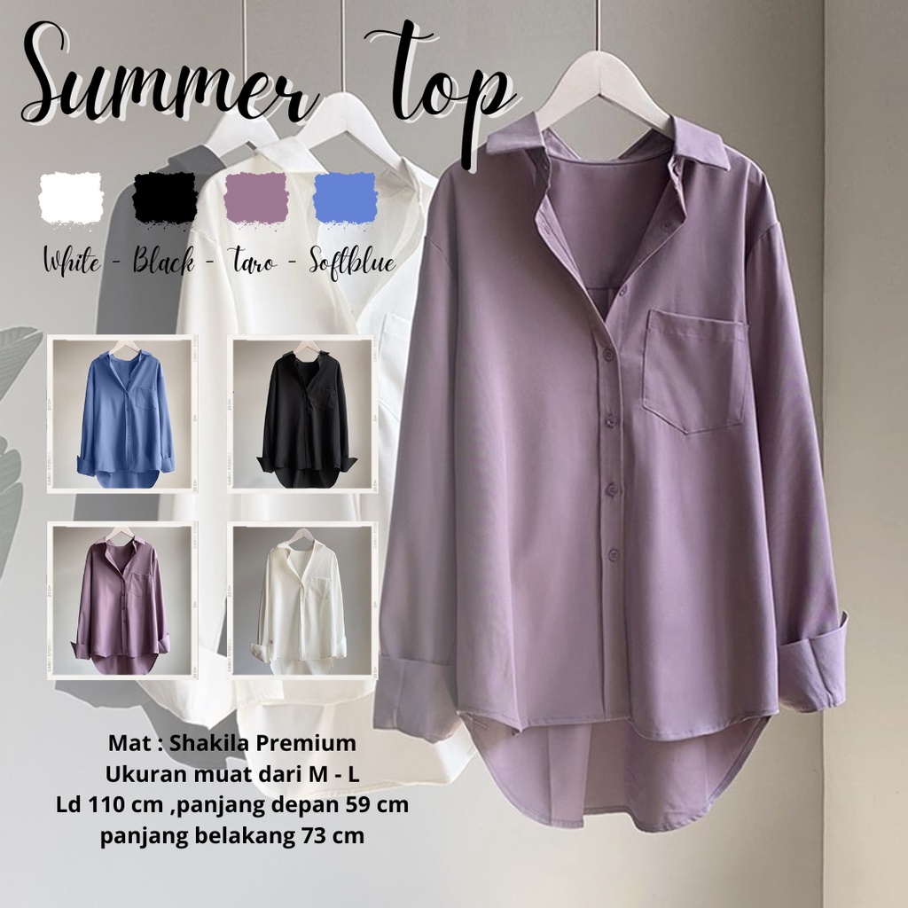 SUMMER SHIRT - BASIC TOP WANITA - KEMEJA WANITA POLOS - BLOUSE KOREA - ATASAN KOREAN STYLE