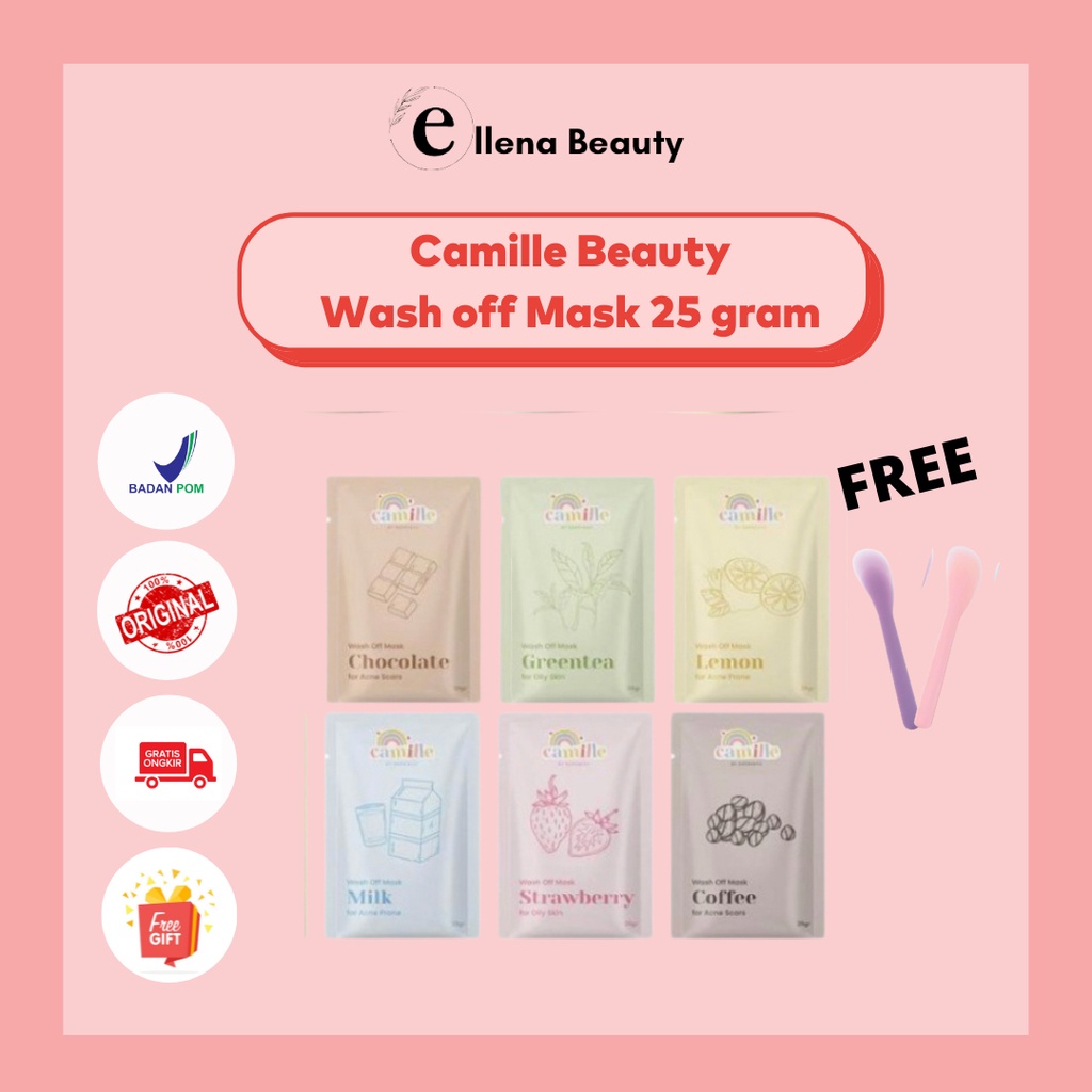 CAMILLE BEAUTY Masker Wajah Camile Bubuk BPOM Organik Murah Wash Off Mask Green Tea Strawberry Organ