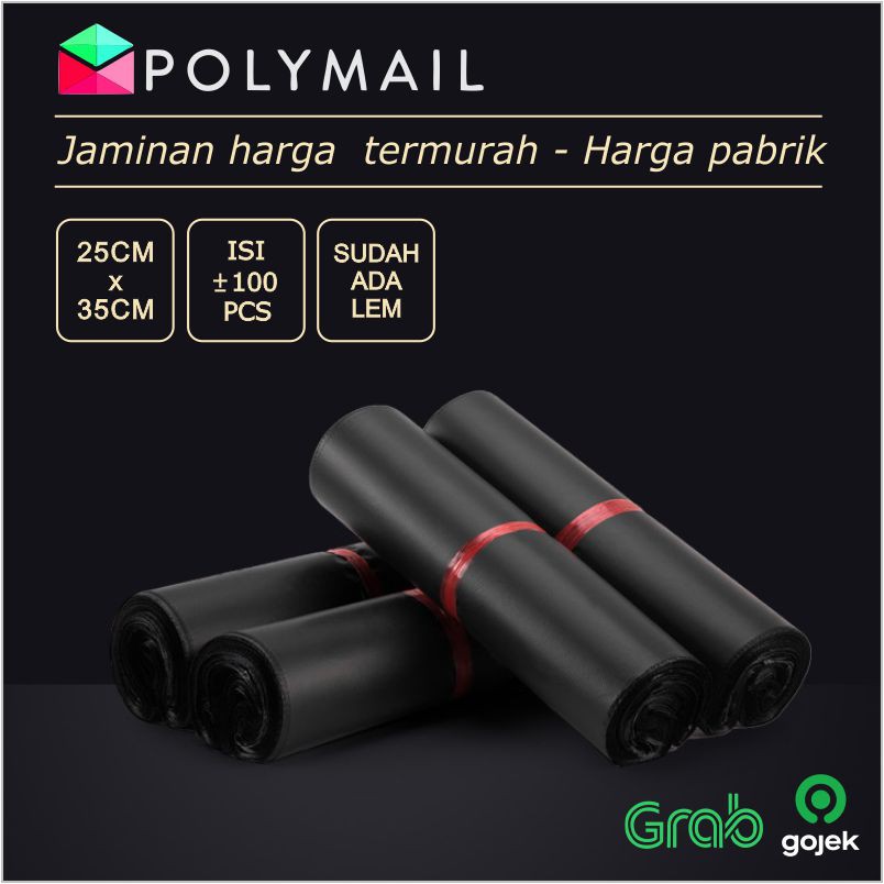 

POLYMAILER ±100PCS 25x35CM HITAM SUPER EKONOMIS PLASTIK POLYMAILER ECO BLACK