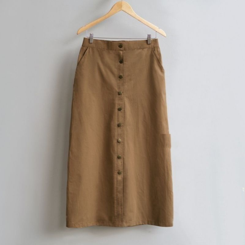 Casual button skrit rok panjang mode kancing terbaru dan kekinian-Mocca