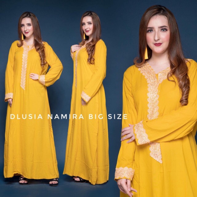 Namira Dlusia Dress Wanita Renda Arab Rayon Premium Longdress Lengan Panjang Baju Wanita Kekinian LD 110 cm